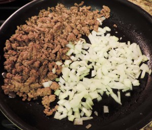 Browned meat onions